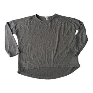 Ruum Gray Long Sleeve Studded Rhinestone Top - Small